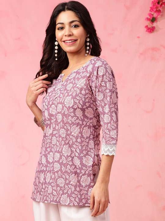 Women's Rayon Floral Printed Straight Short Kurti Set - Image 6